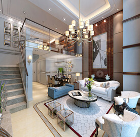 现代轻奢挑高别墅客厅大气图片