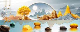 石来运转金色山水装饰画
