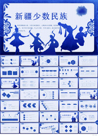 蓝色新疆维吾尔族少民族PPT
