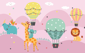 卡通动物热气球背景墙