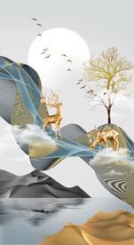 轻奢装饰画 麋鹿