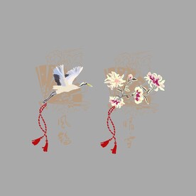 手绘国风国潮仙鹤T恤图案印花