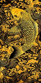 抽象线条富贵金色锦鲤装饰画挂画