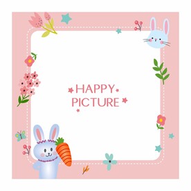 手绘可爱矢量兔子拍照框背景
