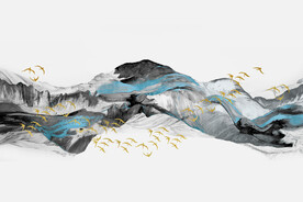 轻奢装饰画 抽象水墨飘带弧线 