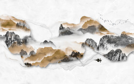 轻奢装饰画金色山水画船线条弧线