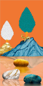 轻奢装饰画 麋鹿 白色树 石头