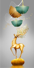 轻奢装饰画 麋鹿 杏叶 石头