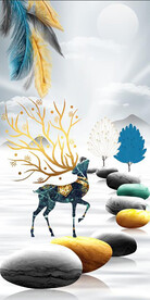 轻奢装饰画 麋鹿  石头 羽毛