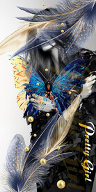 时尚美女蝴蝶抽象羽毛装饰画