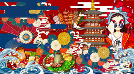 国潮撸串火锅美食背景墙