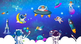 卡通太空人星空背景墙