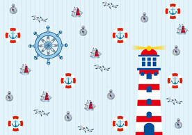 卡通儿童房灯塔帆船背景墙