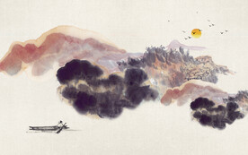 轻奢装饰画 新中式山水画 船