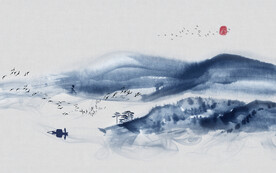 轻奢装饰画 新中式水墨山水画船