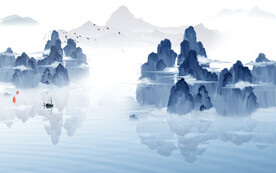 轻奢装饰画 新中式山水画 船