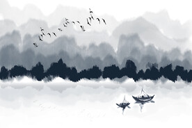 轻奢装饰画 新中式山水画 船