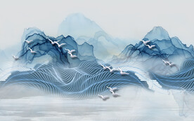 轻奢装饰画 意境水墨山水画弧线