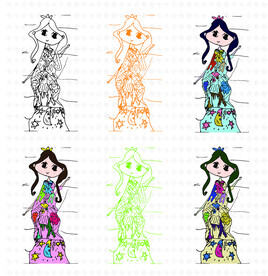 美女 线条 公主 孕妇卡通 