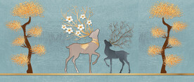 轻奢装饰画 麋鹿 金色树