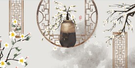 轻奢装饰画 花艺花瓶 杏花