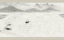 轻奢装饰画 新中式水墨山水画船