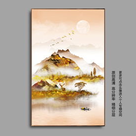 创意金山麋鹿山水玄关装饰画