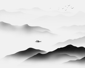 高清分层水墨山水背景墙