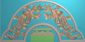 双凤朝阳凤凰墓碑顶帽对龙精雕图