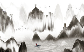 轻奢装饰画 水墨山水画 船