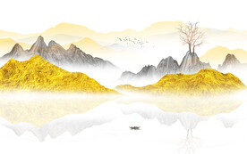 铂金现代新中式山水电视背景墙