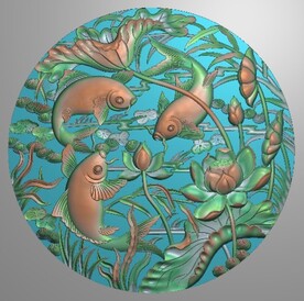 荷花鱼莲年有鱼圆挂屏