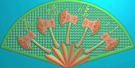 战斧五福临门扇形挂匾精雕图