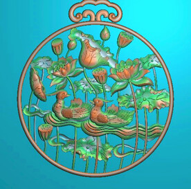 荷花鸳鸯挂屏桃木挂屏浮雕图