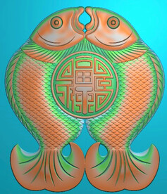 双鱼挂件浮雕图福寿有鱼精雕图