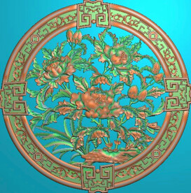 牡丹圆挂屏花开富贵精雕图