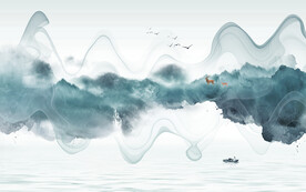 轻奢装饰画 水墨山水画 船