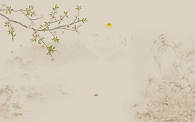 新中式山水工笔花鸟画背景墙