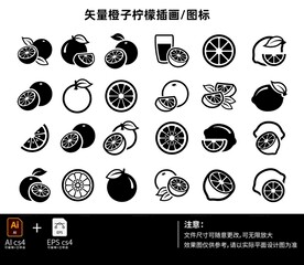 橙子柠檬橘子插画图标