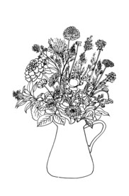 手绘插花艺术矢量线稿