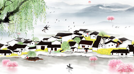 江南水乡水墨画