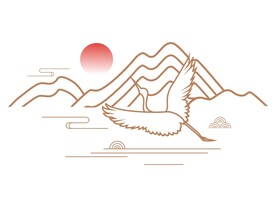 中国风创意古典山纹云纹水纹飞鹤