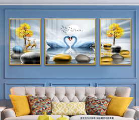 轻奢鹅卵石浪漫天鹅湖装饰画
