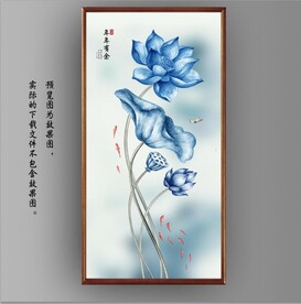 新中式水墨蓝莲花国画装饰画