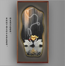 光影灯带画中镜天鹅玄关装饰画