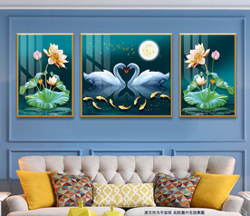 花好月圆金色荷花天鹅湖装饰画