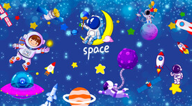 卡通星空宇航员儿童房