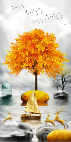 装饰画 麋鹿石头