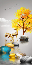 装饰画 麋鹿石头