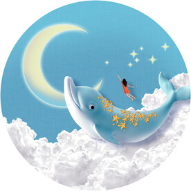 装饰画 卡通女孩鲸鱼 月亮